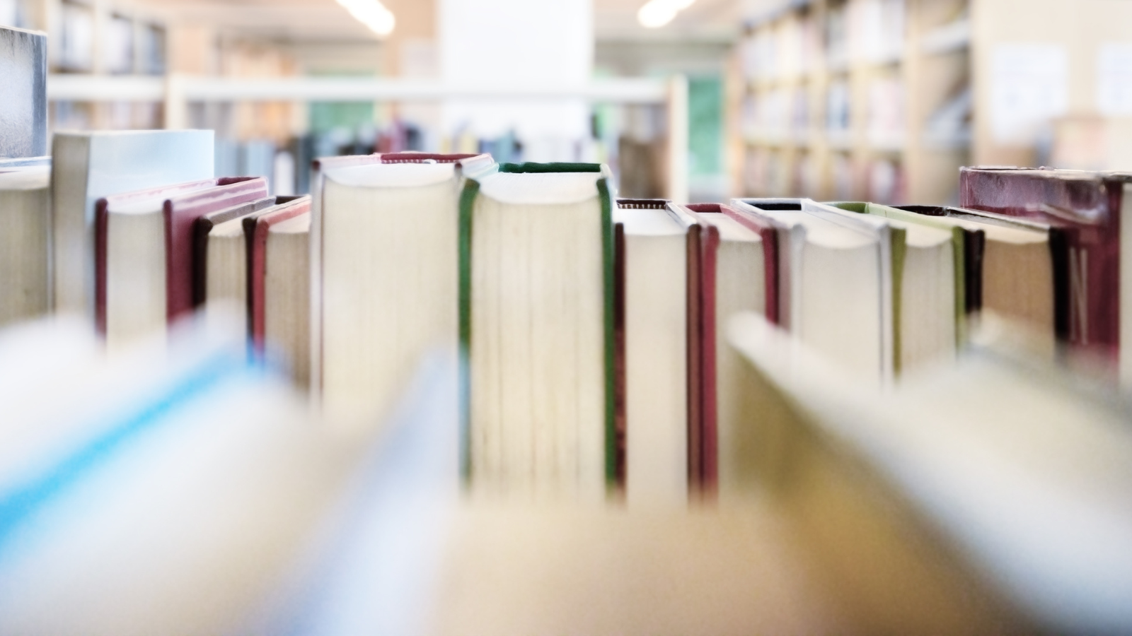 Books on a bookshelf in soft focus.